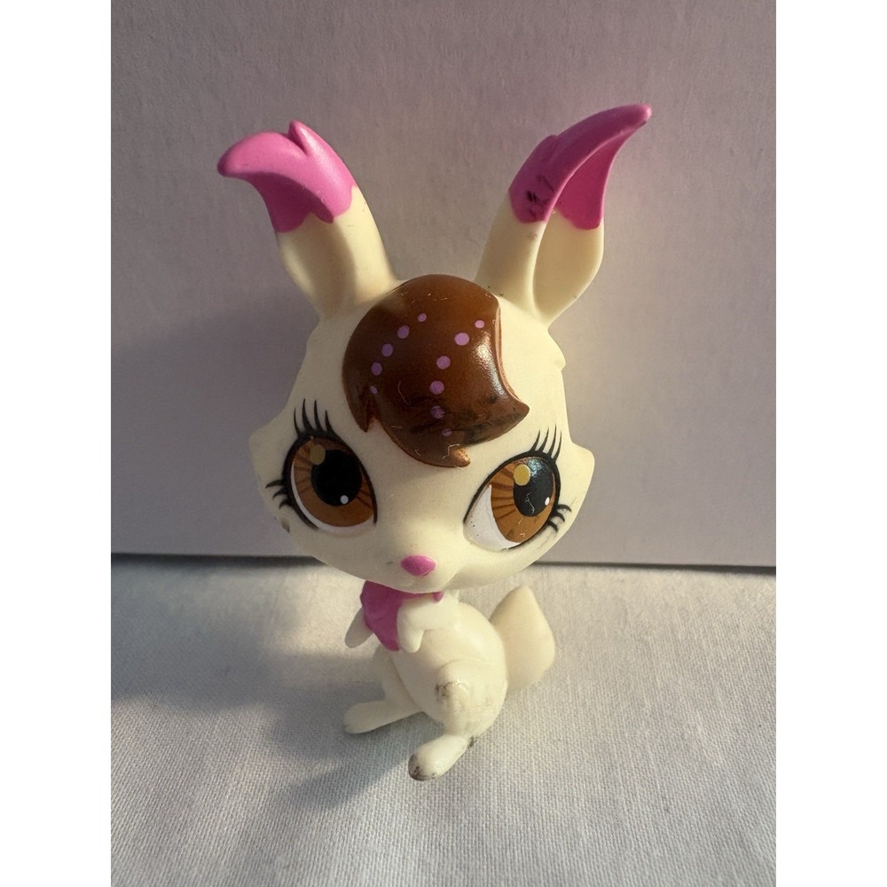 RARE Littlest Pet Shop LPS Rabbit # 3062 Bunny White Brown Pink Authentic